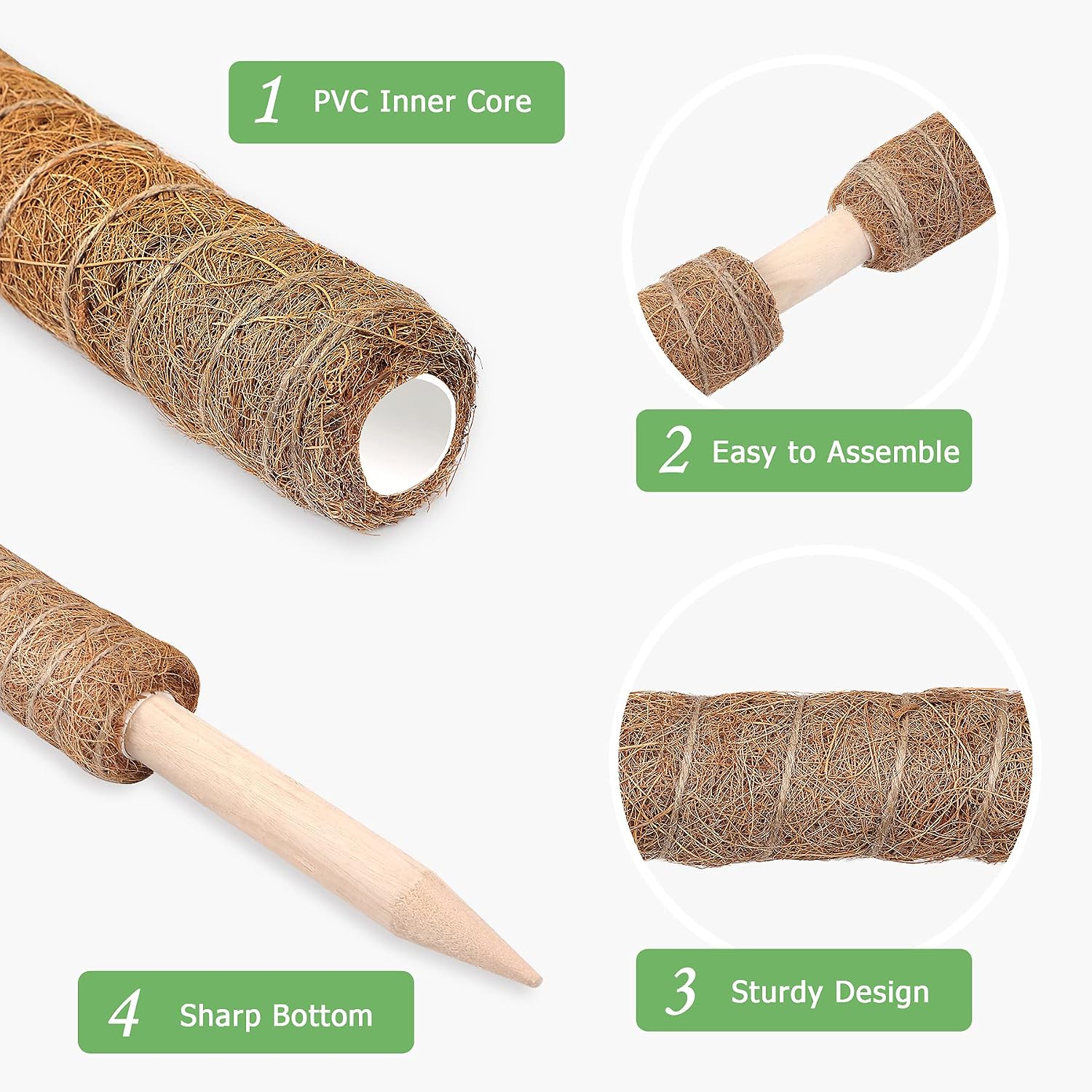 Moss Pole, Augshy Total Length 43 Inch Moss Poles - 2Pcs 24 Inch Plants Support Stakes Pole for Indoor Plants Coir