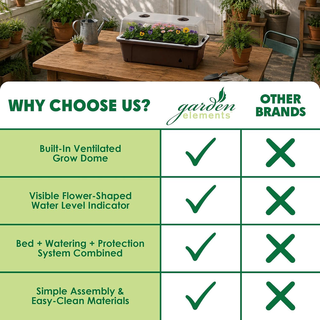 Garden Elements Brown Elevated Raised Garden Bed, 29.5" x 15" - Self-Watering Planter Box with Ventilated Grow Dome for