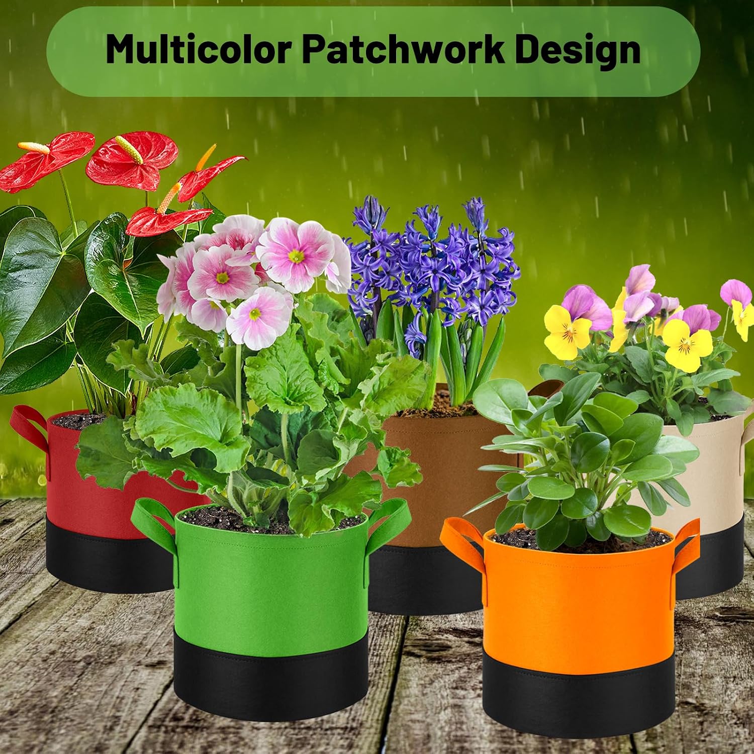 15 Gallon Fabric Grow Bags 5-Pack, 350G Heavy Duty Nonwove Fabric Pots with Handles, Breathable Grow Planter for