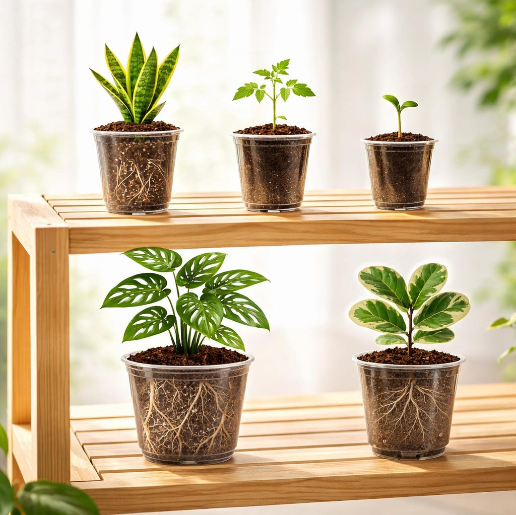 Bluepro Clear Nursery Pots with Drainage, 3.5/4/5/6/8 Inch, 20-Pack | Clear PET, 4 Each of Five Sizes, Root and