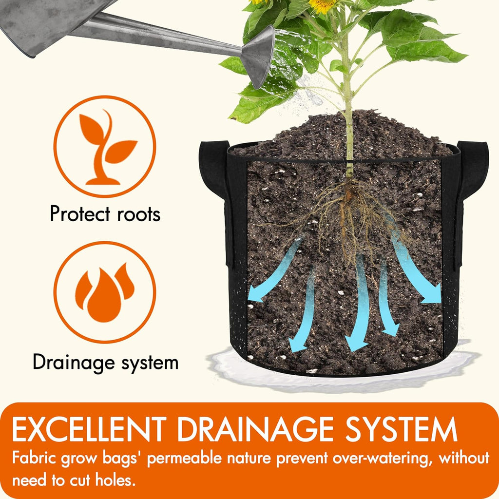 Gardzen 2-Pack 50 Gallon Grow Bags, Aeration Fabric Pots with Handles, Pot for Plants | Excellent Drainage &