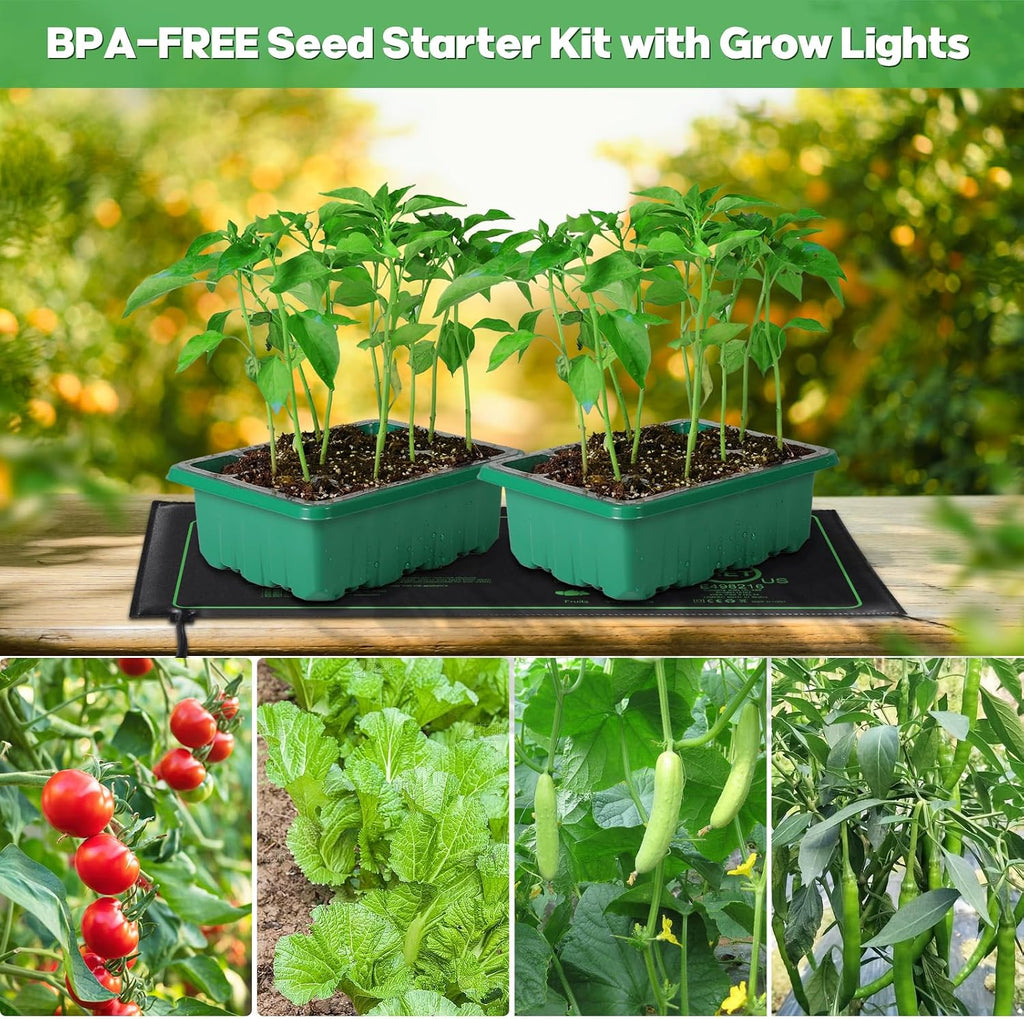 Seed Starter Trays with Grow Lights and Heat Mat, 72 Cells Seed Starter Kit with Lights, 3 Lighting Mode, 4 Timing Set
