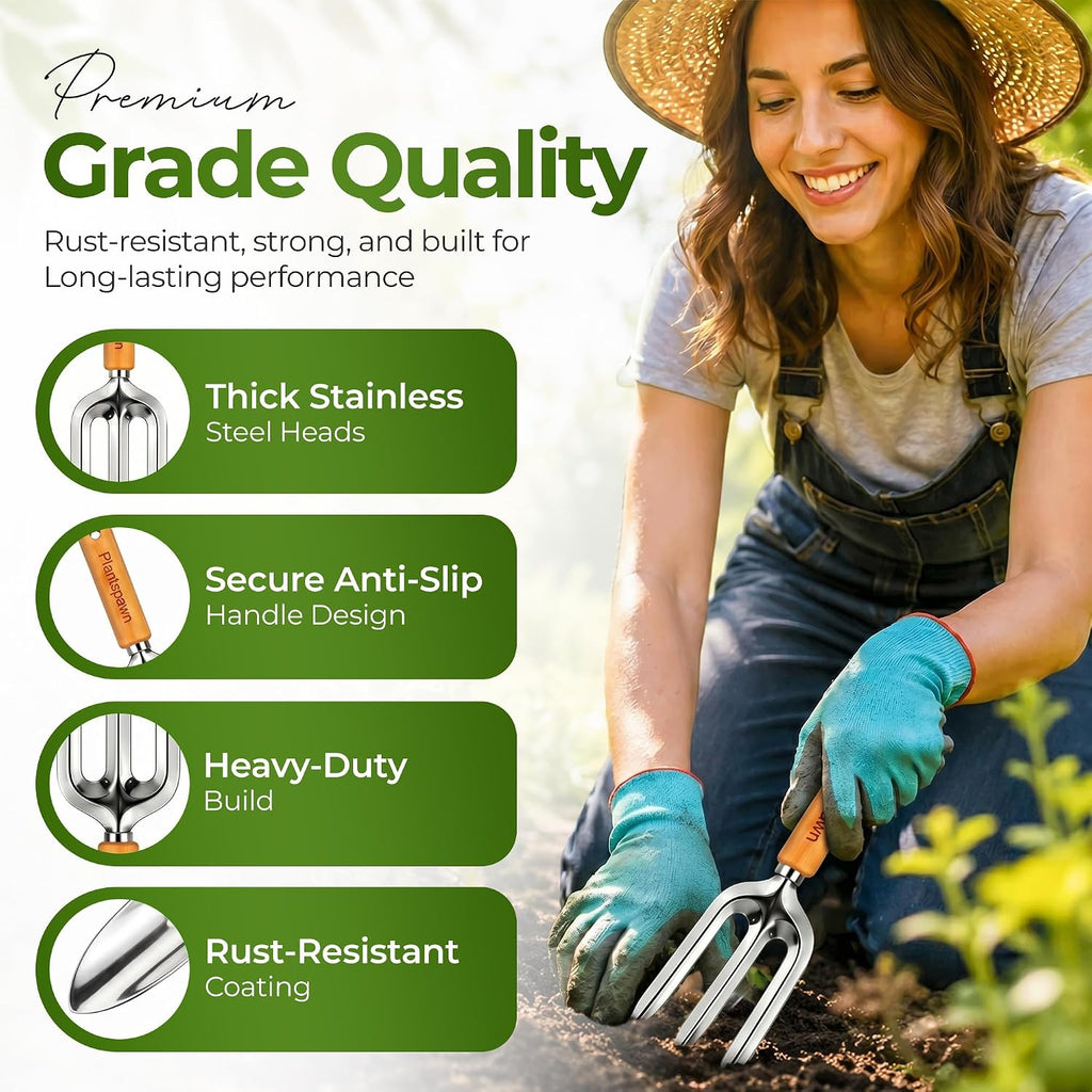 Gardening Tools Set with Organizer Handbag 9-Piece, Heavy‑Duty Rust‑Proof Garden Hand Tools, Wooden Handles,15 Plant