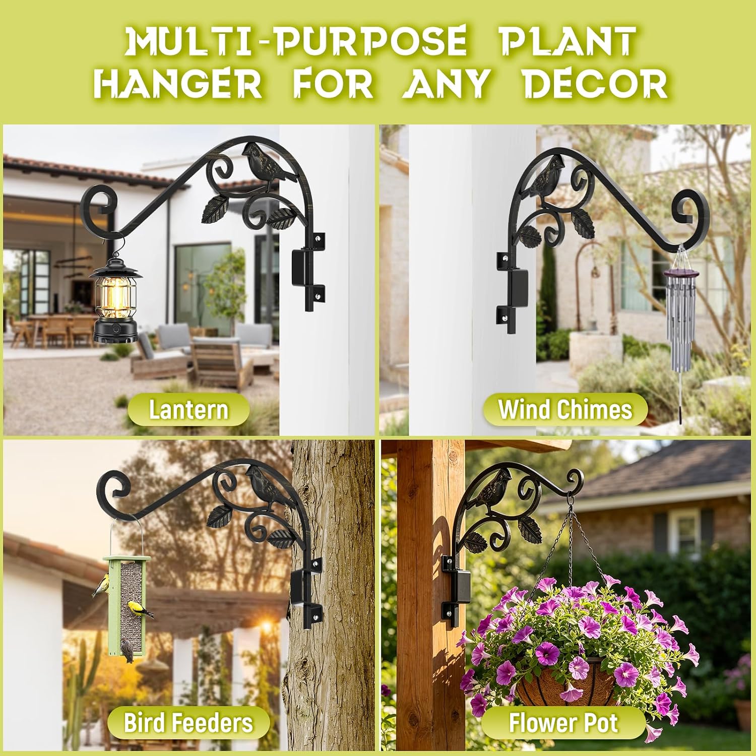 Plant Hangers Outdoor, 4 Pack 15.15 inch Swivel Plant Hangers Indoor Wall Mount Sturdy Wrought Iron Plant Wall Hanger