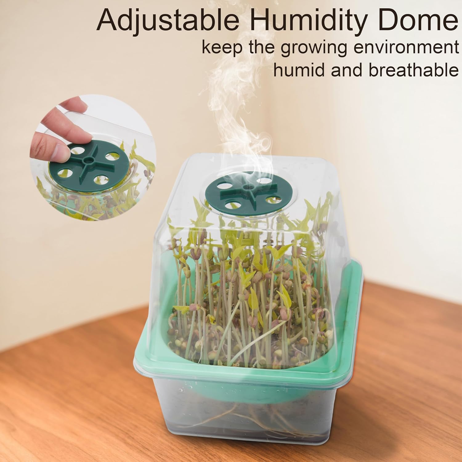 Microgreen Growing Trays, 5" x 5" Sprouting Tray with Humidity Dome, 1.2 mm Small Mesh Holes, BPA Free, Sprouter Kit