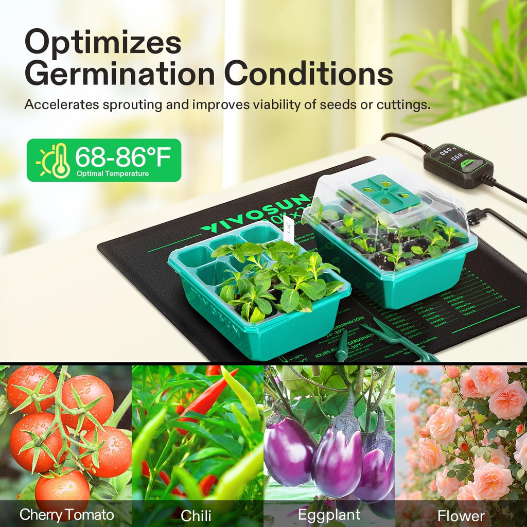 VIVOSUN 20"x20.75" Seedling Heat Mat with Built-in Temperature Controller | UL & MET-Certified Waterproof Plant Heating