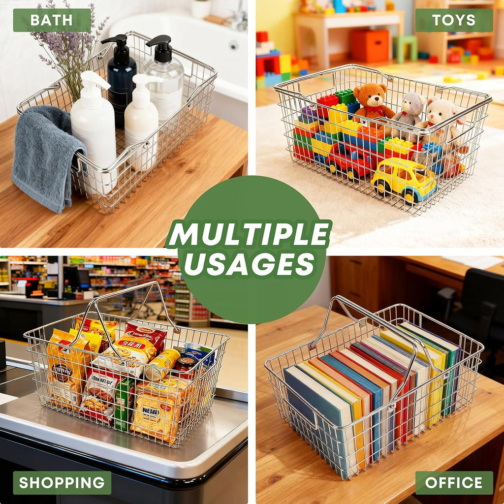 Wire Harvest Basket, Kitchen Organizers and Storage with Foldable Handle - 15.0"x9.8"x6.9" Portable Stainless Steel