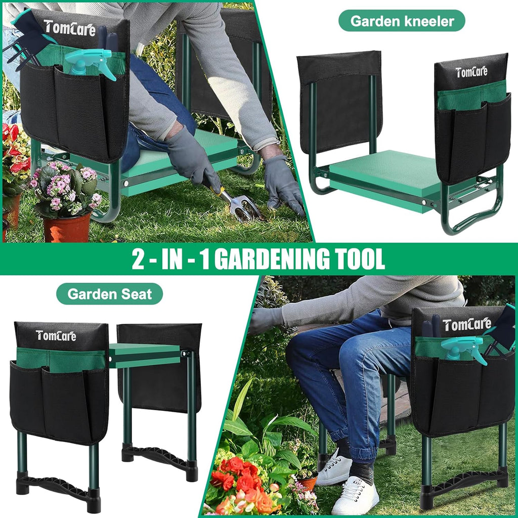 TomCare Garden Kneeler and Seat, 11.12" Kneeling Pad Sturdy Garden Bench | Heavy Duty Garden Stool, 450 lbs Load