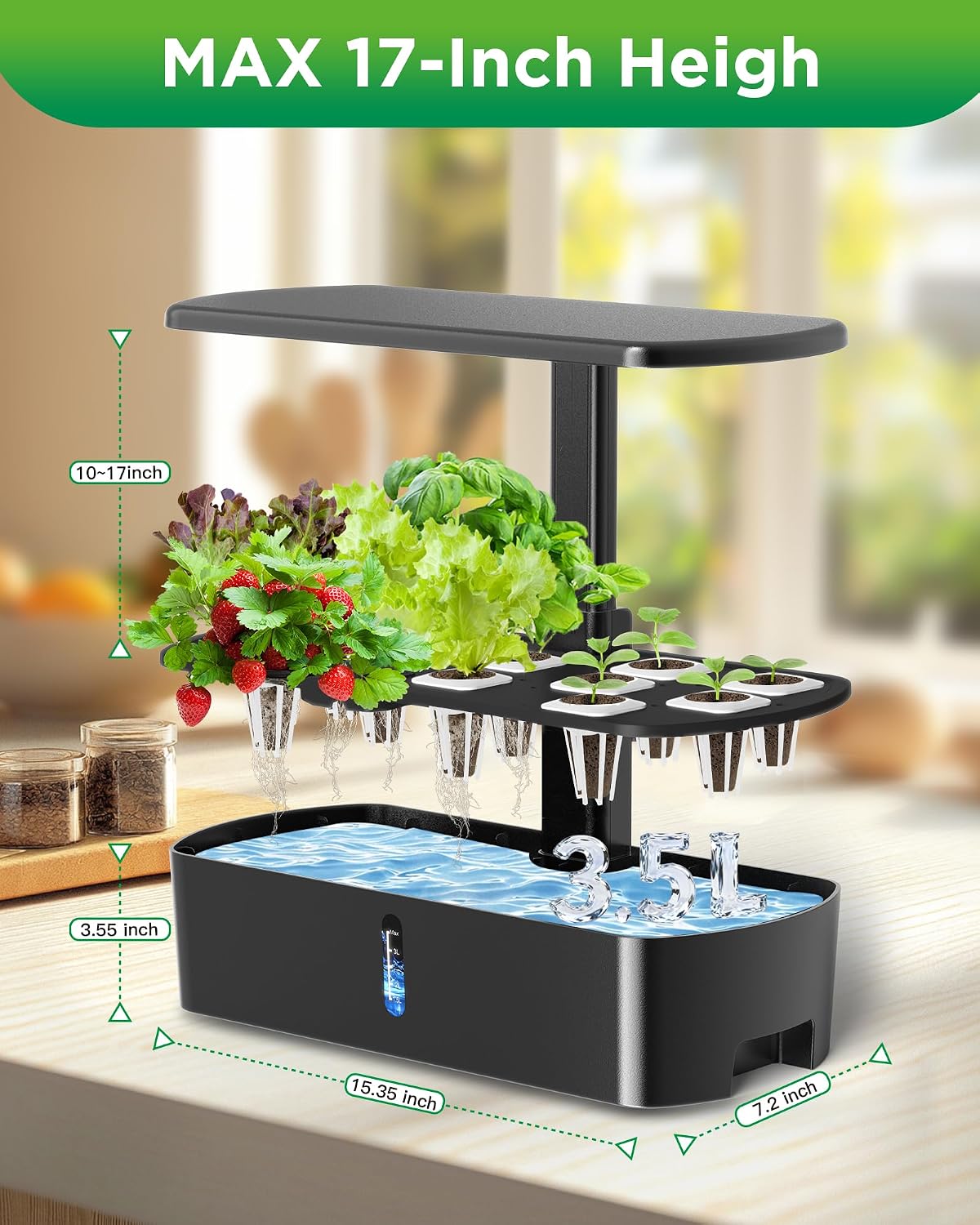 Hydroponics Growing System Kits,Smart Indoor Herb Garden with 24W LED Grow Light Planting Height Adjustablewith,12 Pods