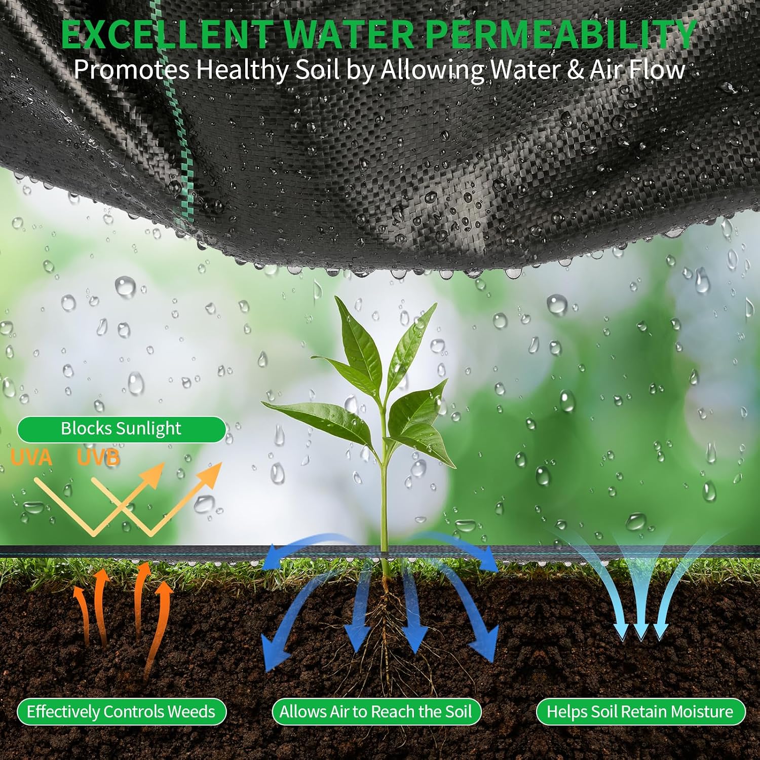 HOOPLE 4 ft x 100 ft Weed Barrier Landscape Fabric, 3.2 oz Heavy Duty Woven Geotextile Ground Cover, Water Permeable