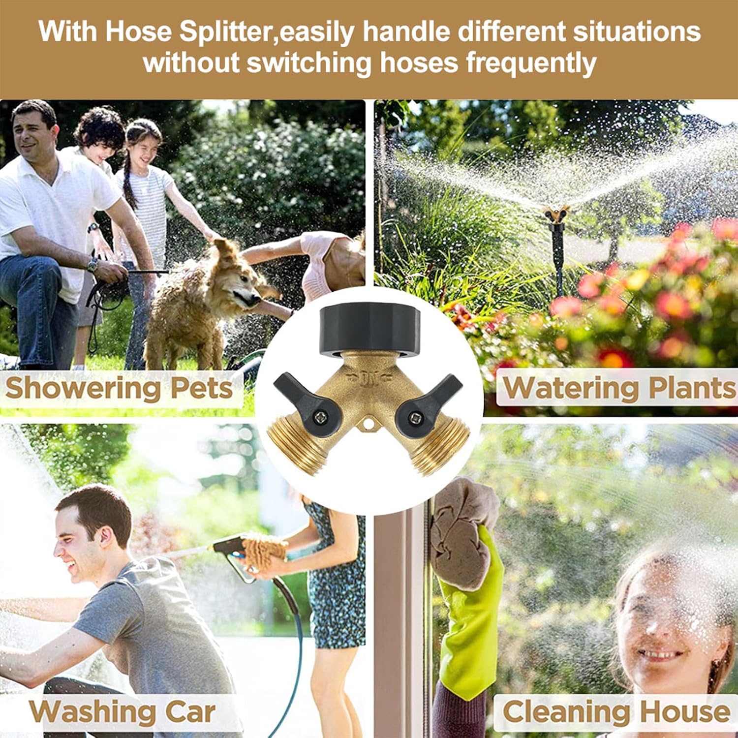 4 Pack Garden Hose Splitter 2 Way, 3/4" Thread, with 28 Rubber Washers | Heavy Duty Brass Hose Y Splitter, Leak Proof