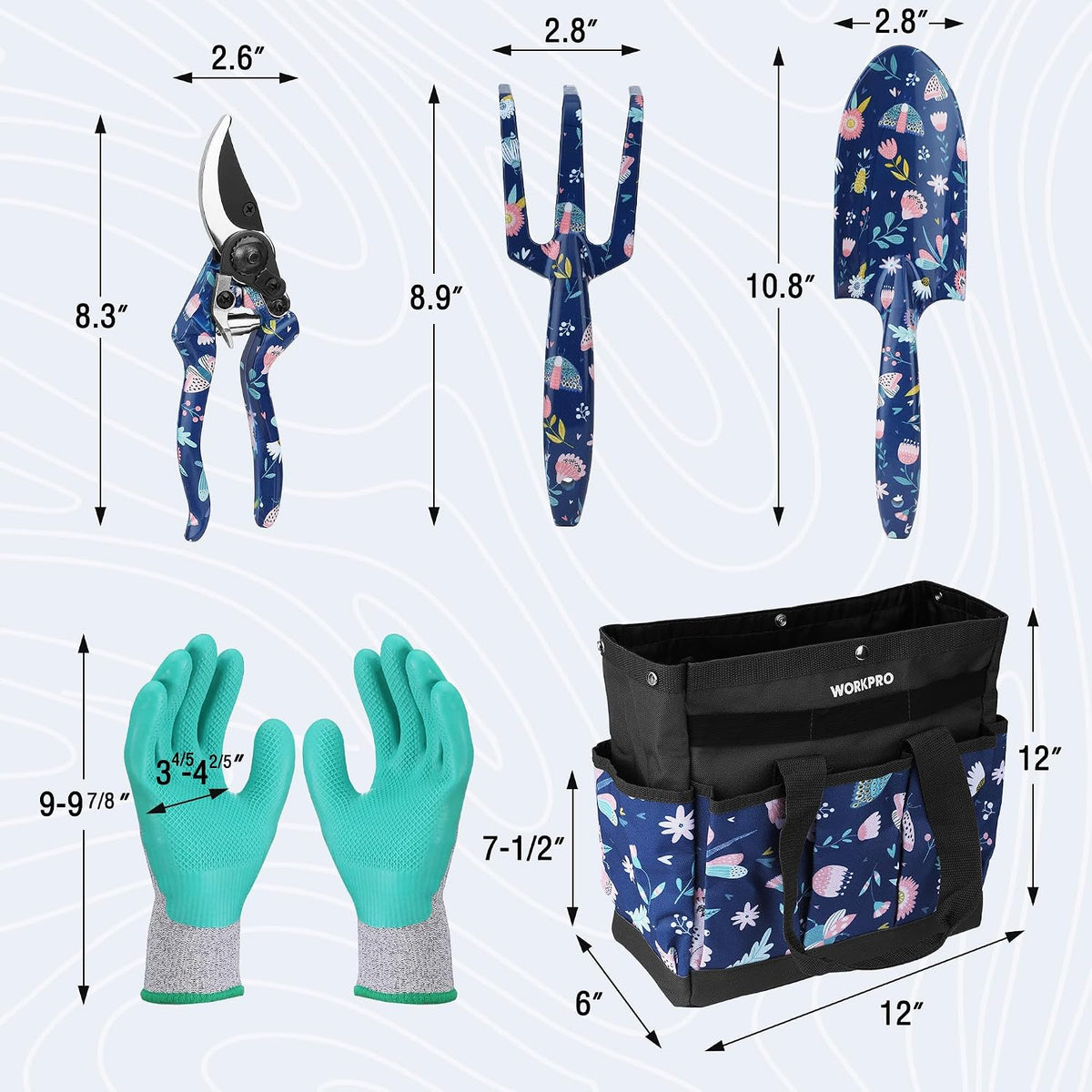 WORKPRO 5-Piece Aluminum Garden Tool Set, Heavy Duty | Gardening Tool Set with Garden Tool Bag, Outdoor Garden Hand