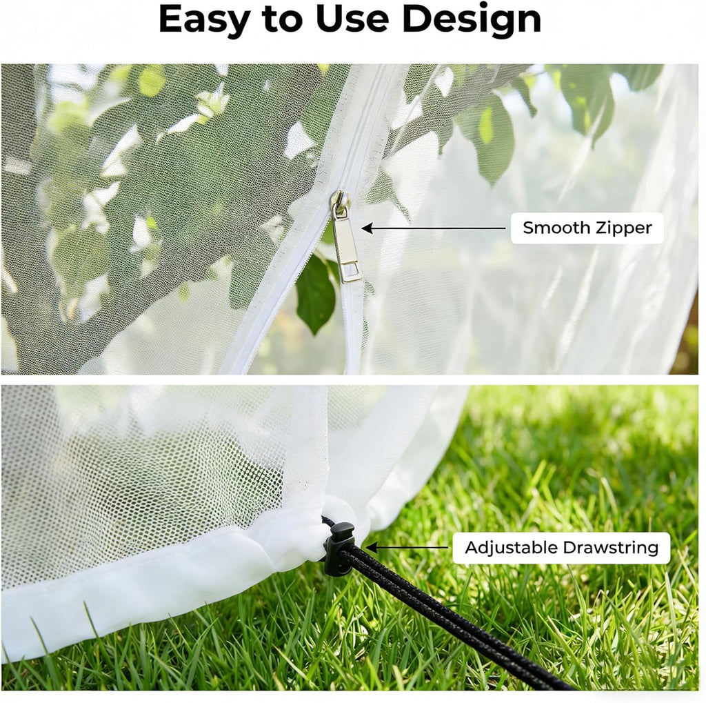 13x13Ft Large Fruit Tree Netting Cover Zipper Drawstring Garden Pest Mesh | UV-resistant polyethylene mesh, blocks