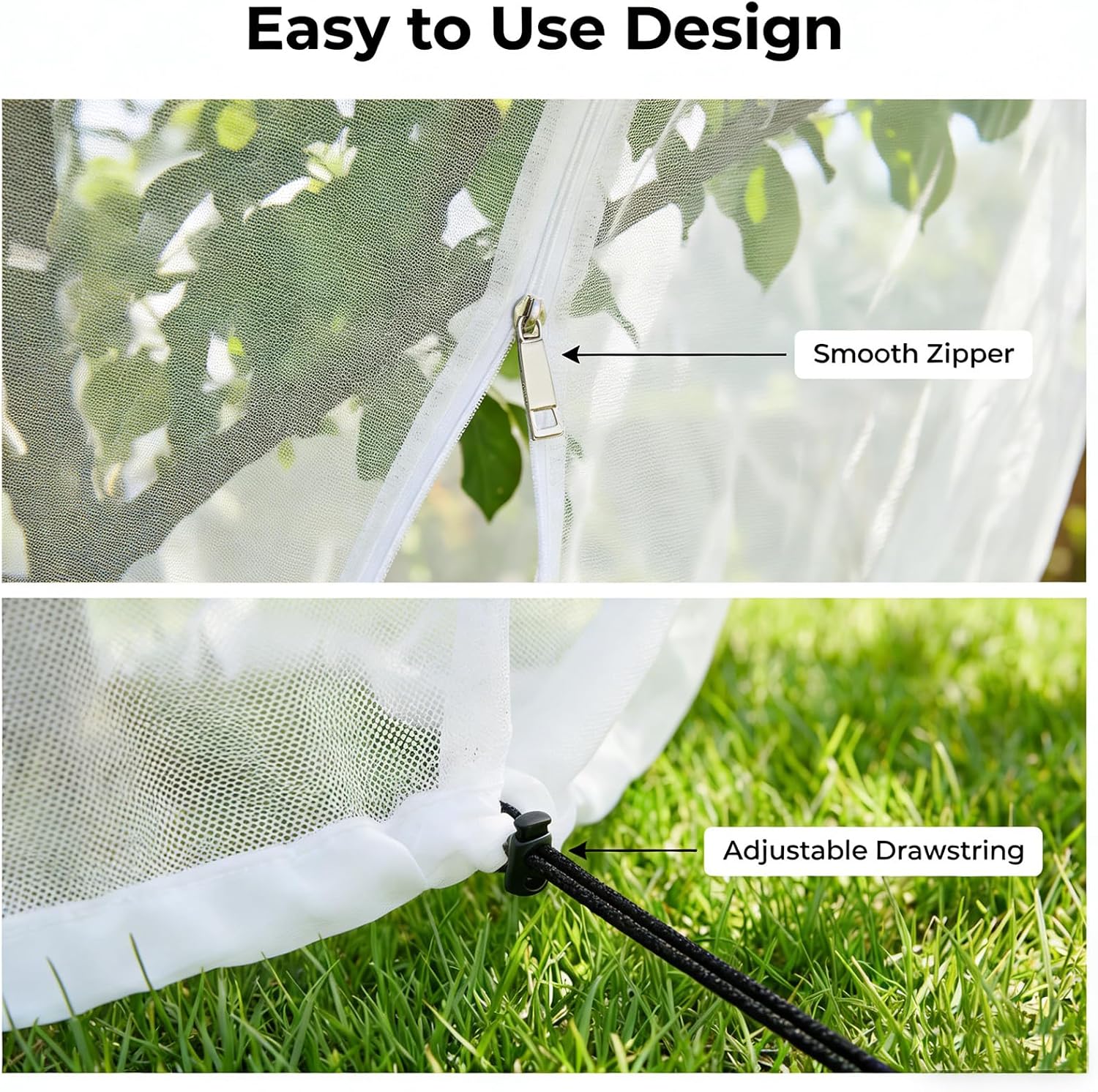 13x13Ft Large Fruit Tree Netting Cover Zipper Drawstring Garden Pest Mesh | UV-resistant polyethylene mesh, blocks