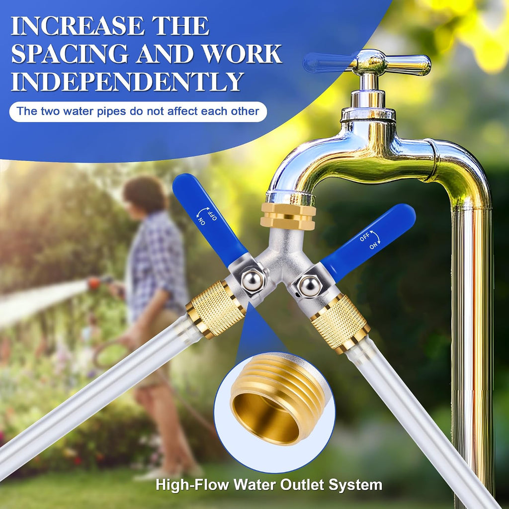 EJW Hose Splitter 2 Way, Garden Hose Splitters, Heavy Duty Faucet Splitter,Rv Brass Water Hose Y Splitter, Double Hose