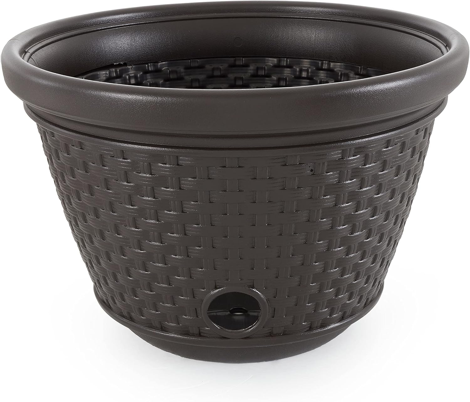 Suncast 2 Pack Decorative Wicker Garden Hose Holder Pot with 4 Drain Holes for 100 Foot Hoses, Java