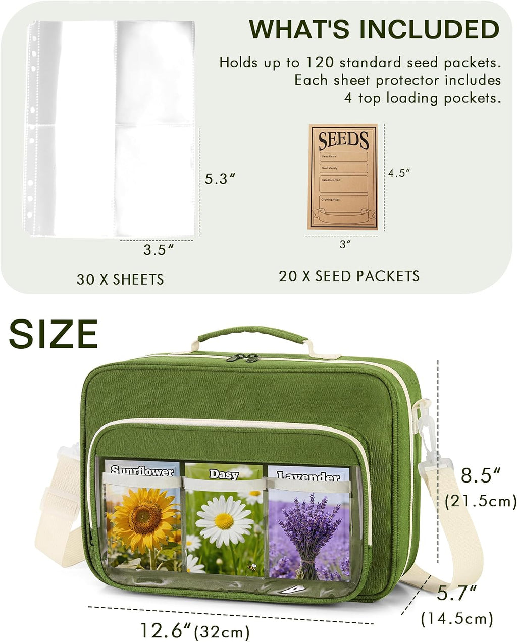 Seed Storage Organizer Binder with 20 Reusable Seed Envelopes | 30 Sheet Protectors Holds 120 Packets Envelopes, 3-Ring