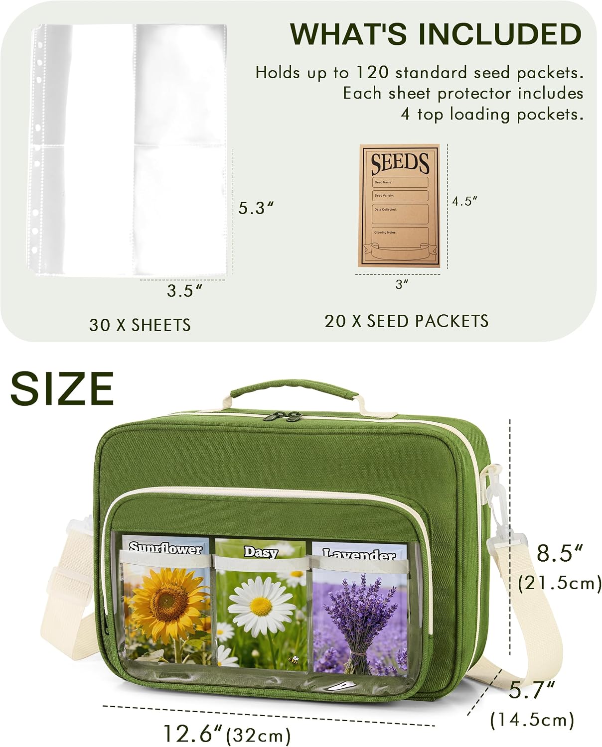 Seed Storage Organizer Binder with 20 Reusable Seed Envelopes | 30 Sheet Protectors Holds 120 Packets Envelopes, 3-Ring