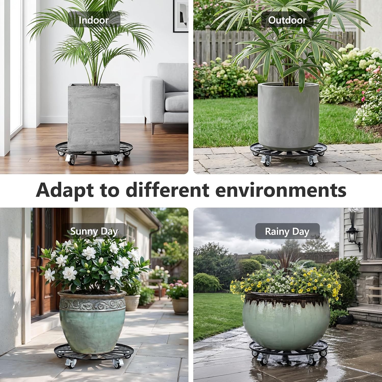 KEDSUM 16" Plant Caddy with Wheels, Anti-Rust & Anti-Slip Plant Stand with Wheels, 440LBS Heavy Duty Rolling Plant