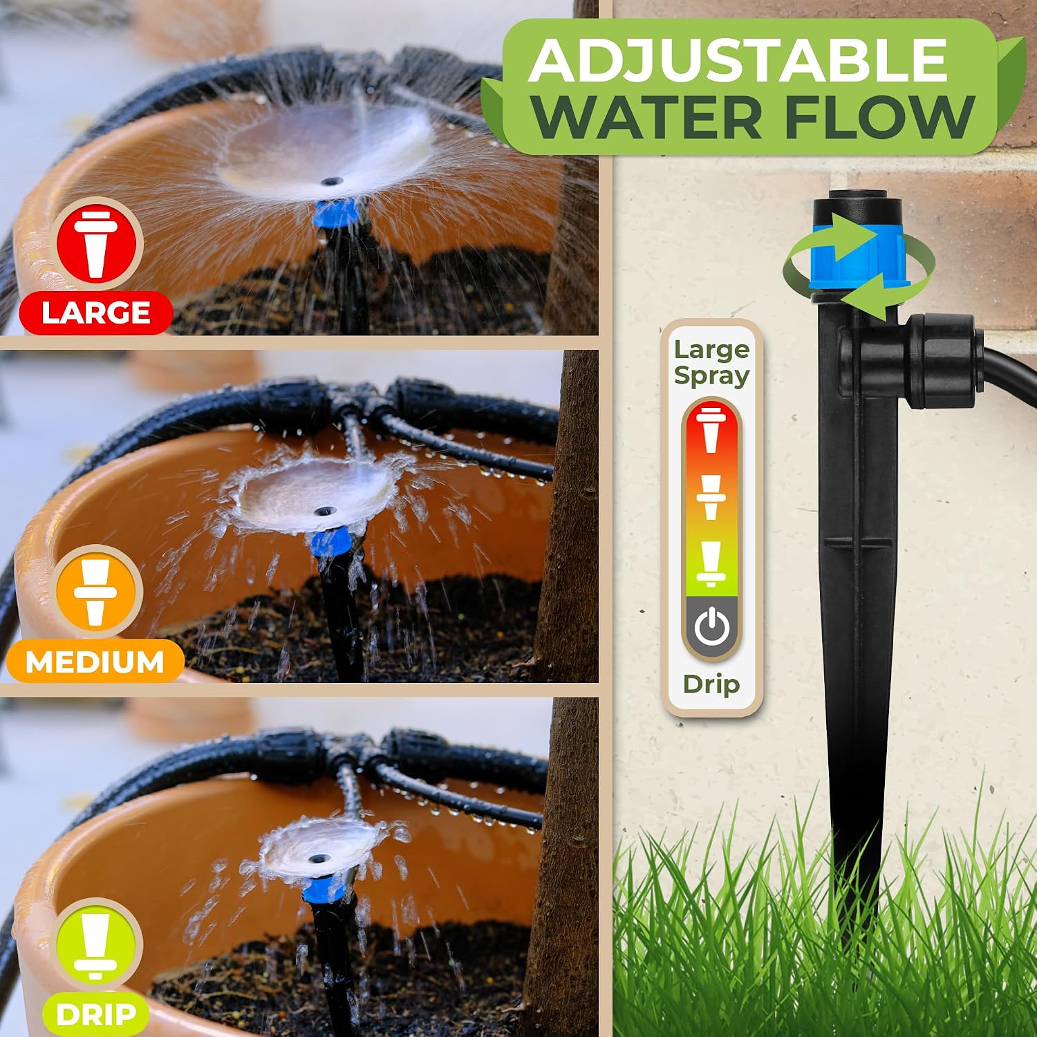 1/4" Quick Connect Irrigation Emitters Vortex Sprinker, 30 pcs | For Drip Irrigation System Kit, 360 Degree Adjustable