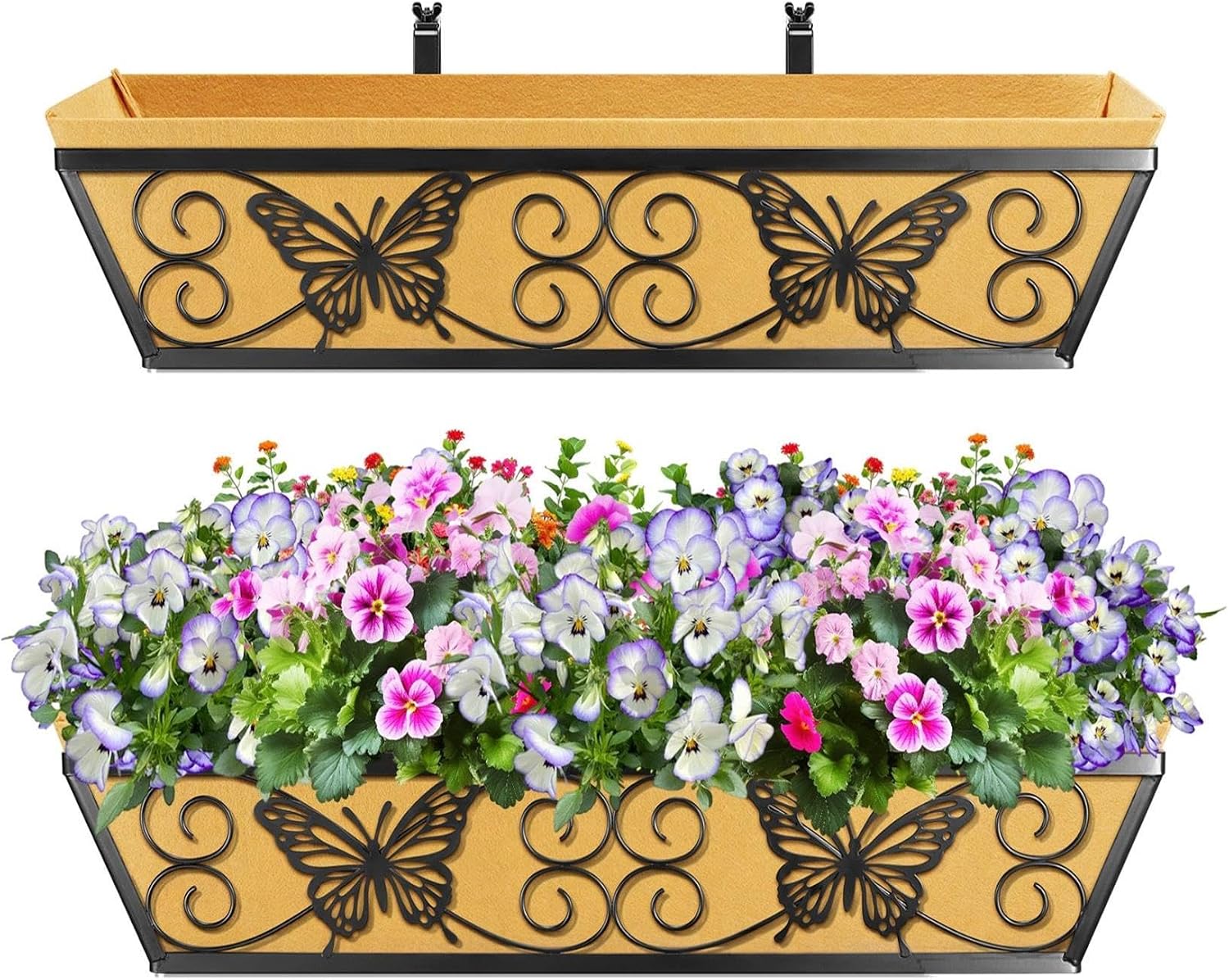 2 Pack 24 Inch Window Boxes Planters Railing Planter Box with Adjustable Brackets for Porch Fence Patio Balcony Hanging