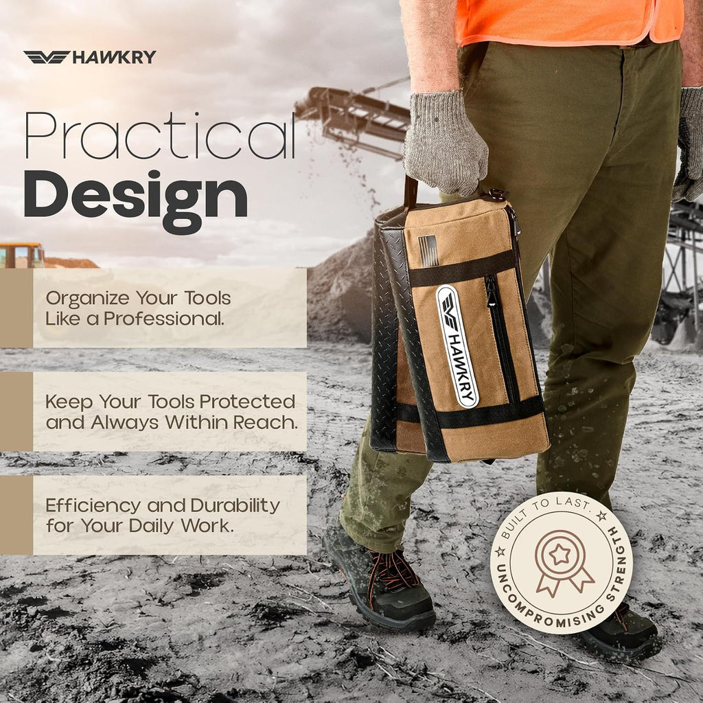 HAWKRY Heavy Duty Canvas Tool Bag Set of 2 – Waterproof Canvas Zipper Pouch, Garden Tool Bag, Construction Bags Heavy