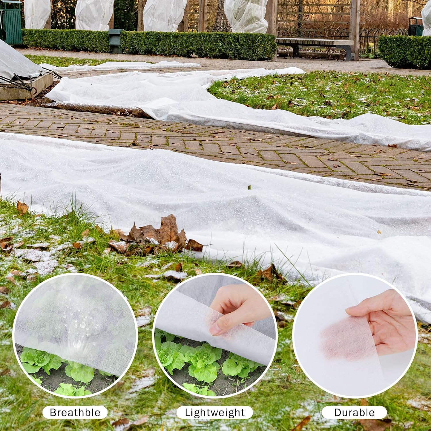 Uiifan 3 Pcs Plant Cover Freeze Protection 10 x 33 ft Floating Row Blanket Reusable Garden Bed Cover Frost Cloth Frost
