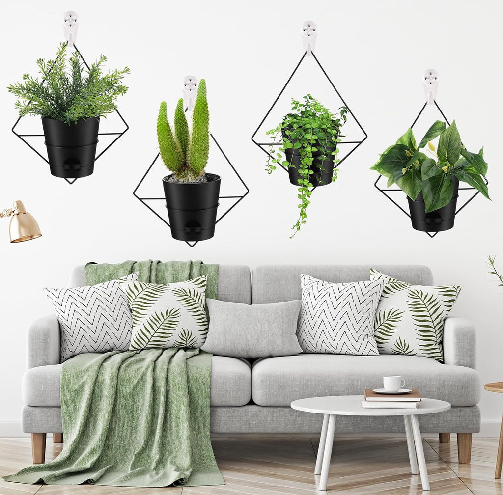 6 Sets Wall Planters for Indoor Plants Hanging Wall Planter with Metal Holder Geometric Self Watering Wall Pots Mounted