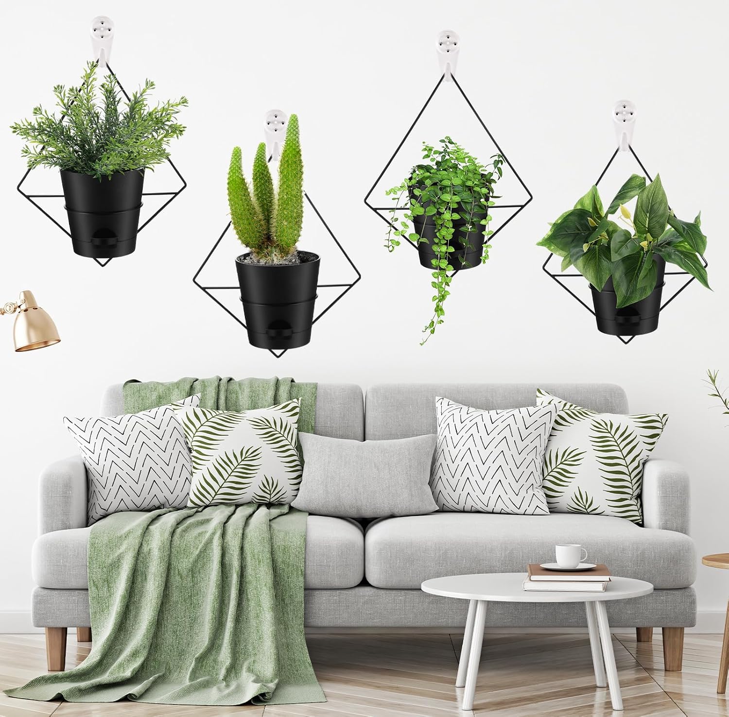 6 Sets Wall Planters for Indoor Plants Hanging Wall Planter with Metal Holder Geometric Self Watering Wall Pots Mounted