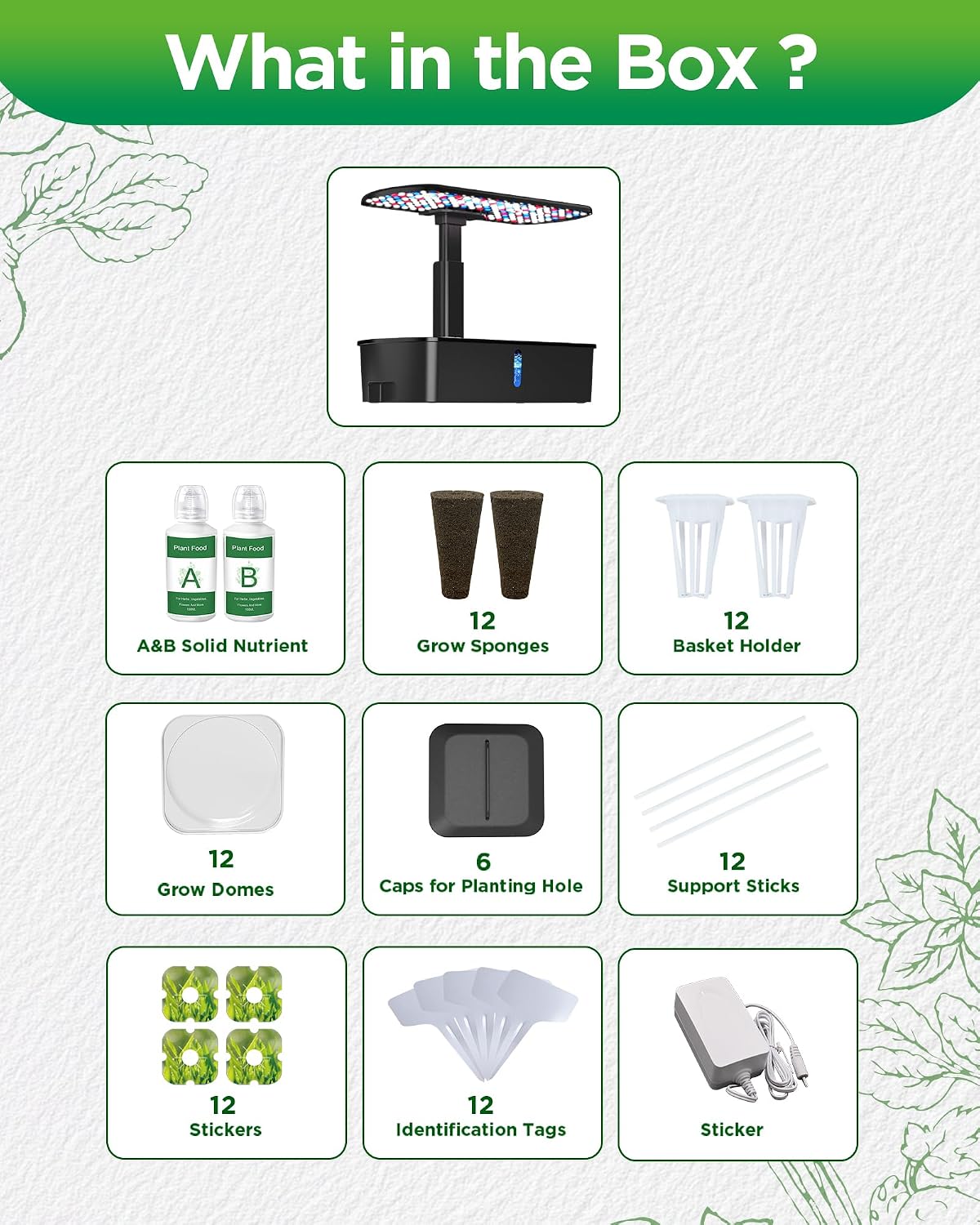 Hydroponics Growing System Kits,Smart Indoor Herb Garden with 24W LED Grow Light Planting Height Adjustablewith,12 Pods