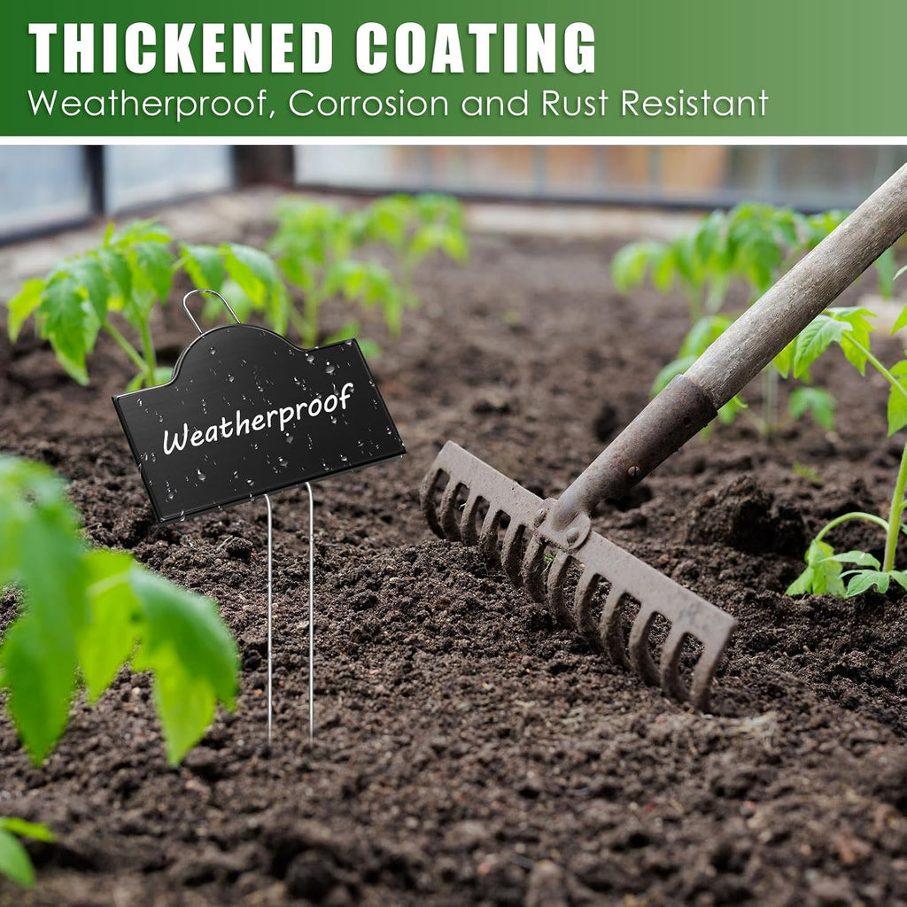 Landhoow 12 Pack Extra Large Metal Plant Labels 6" x 4" with 11'' Stake Stainless Steel Garden Markers Waterproof