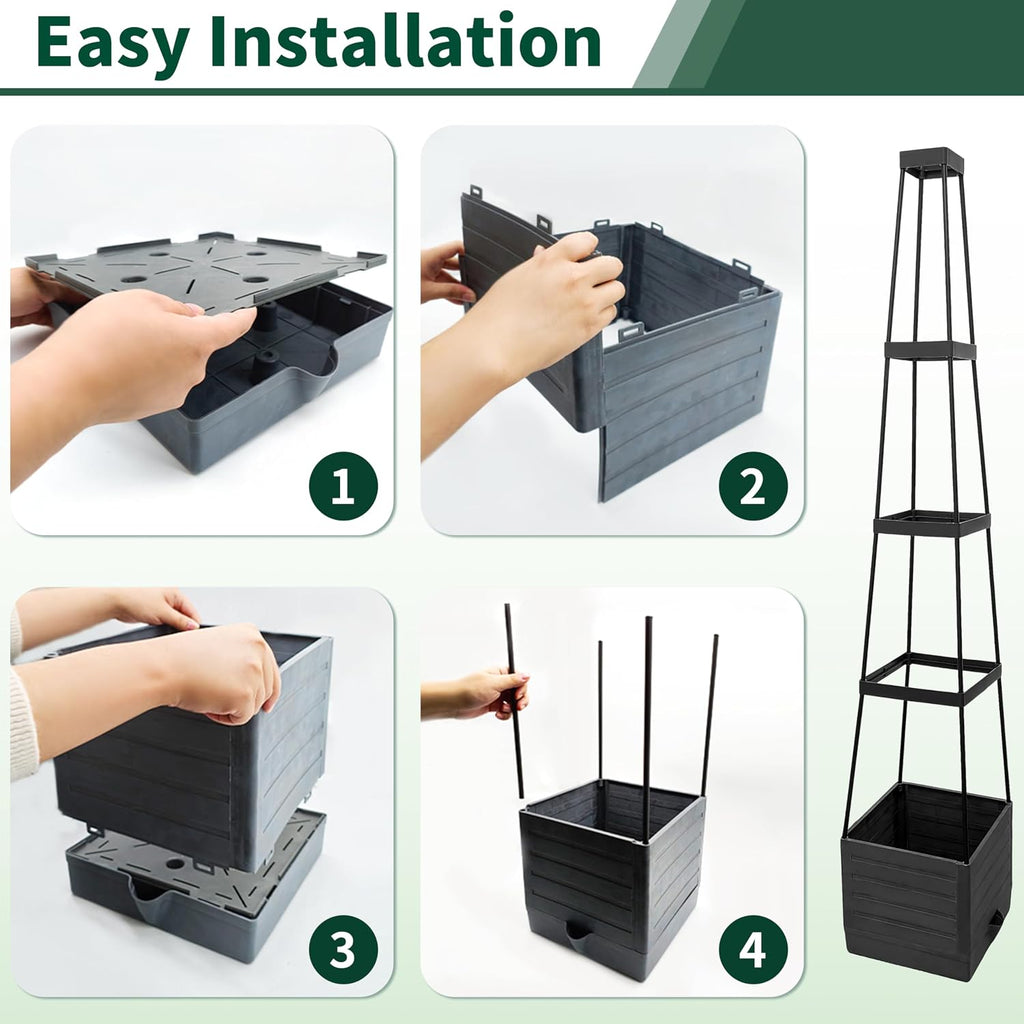 Tomato Planter with Trellis, 57 Inch Self-Watering Planter Box 2-Pack, Grey Planter with Metal Support for Outdoor