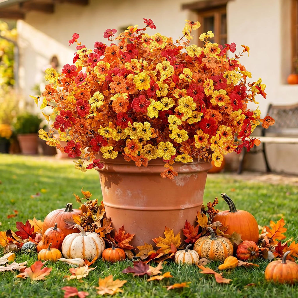 Lifewit Fall Artificial Flowers for Outdoor Indoor, 24 Bundles Plastic Fake Flowers Daisy with Eucalyptus Leaves for