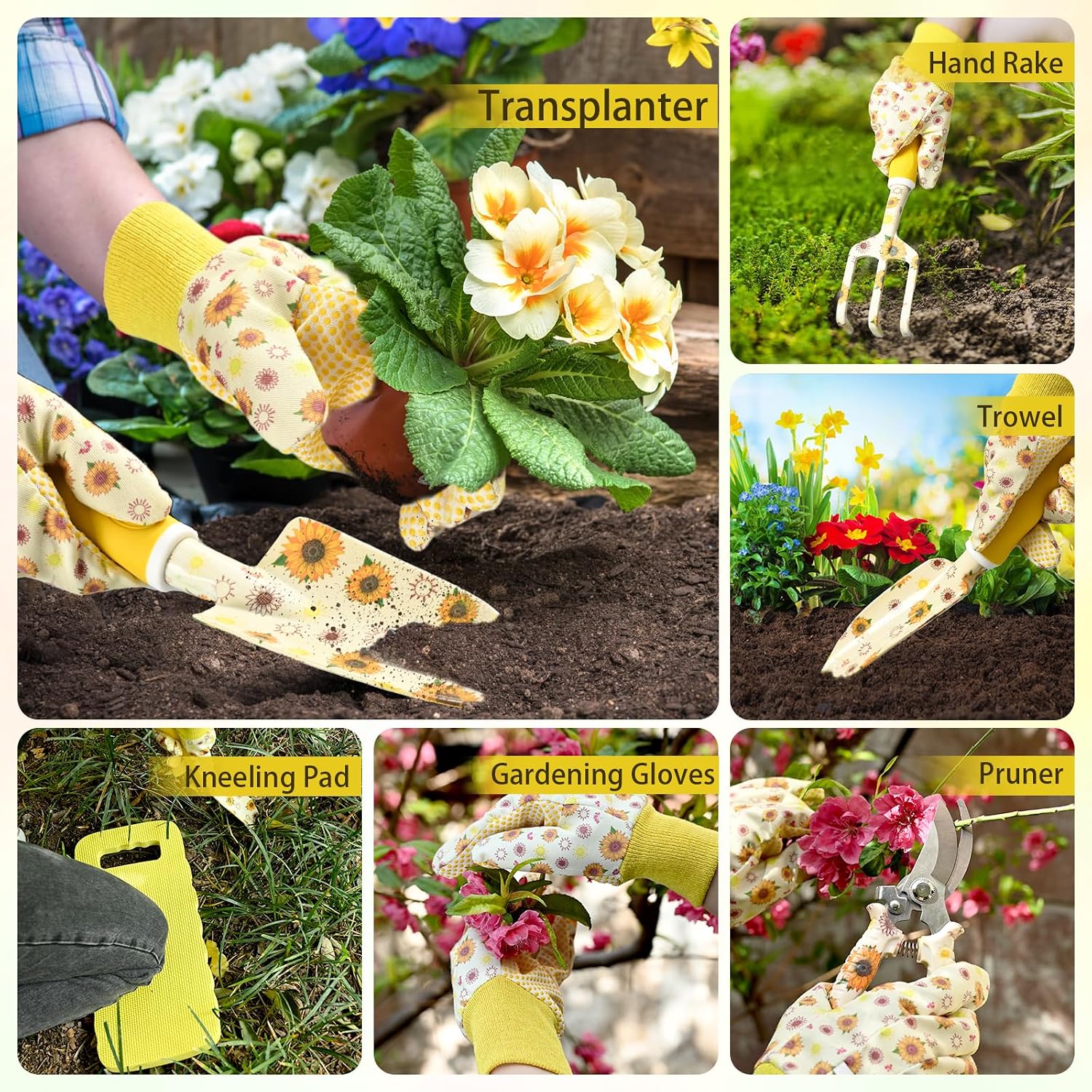Lifecapido Gardening Gifts for Women, Gardening Hand Tools, 9 PCS Sunflower Garden Tool Set Kit with Garden Tool Bag