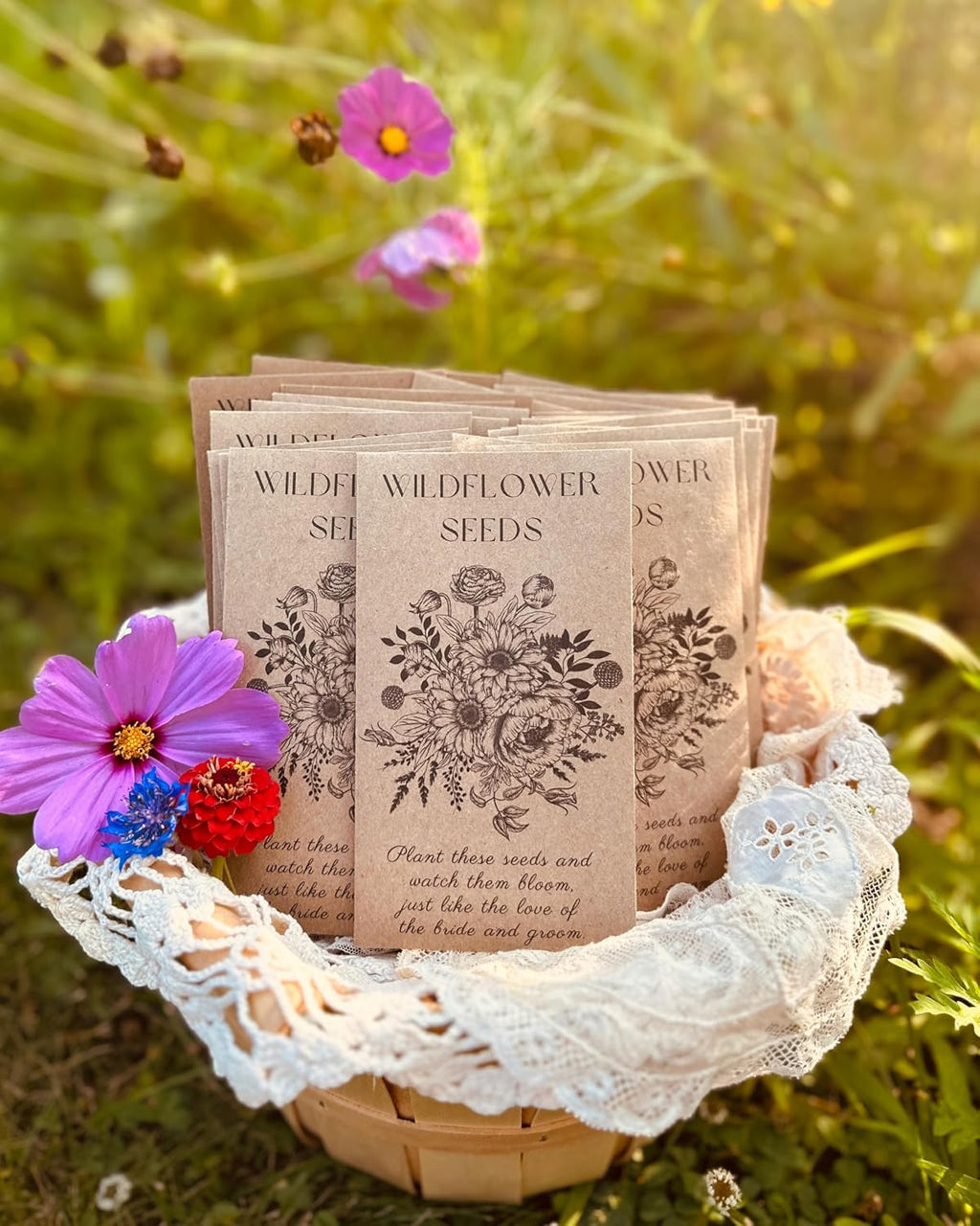 25 Pack Wildflower Seed Packet Wedding Favors – Rustic Kraft Seed Packets Filled with Wildflower Seeds – Bridal Shower