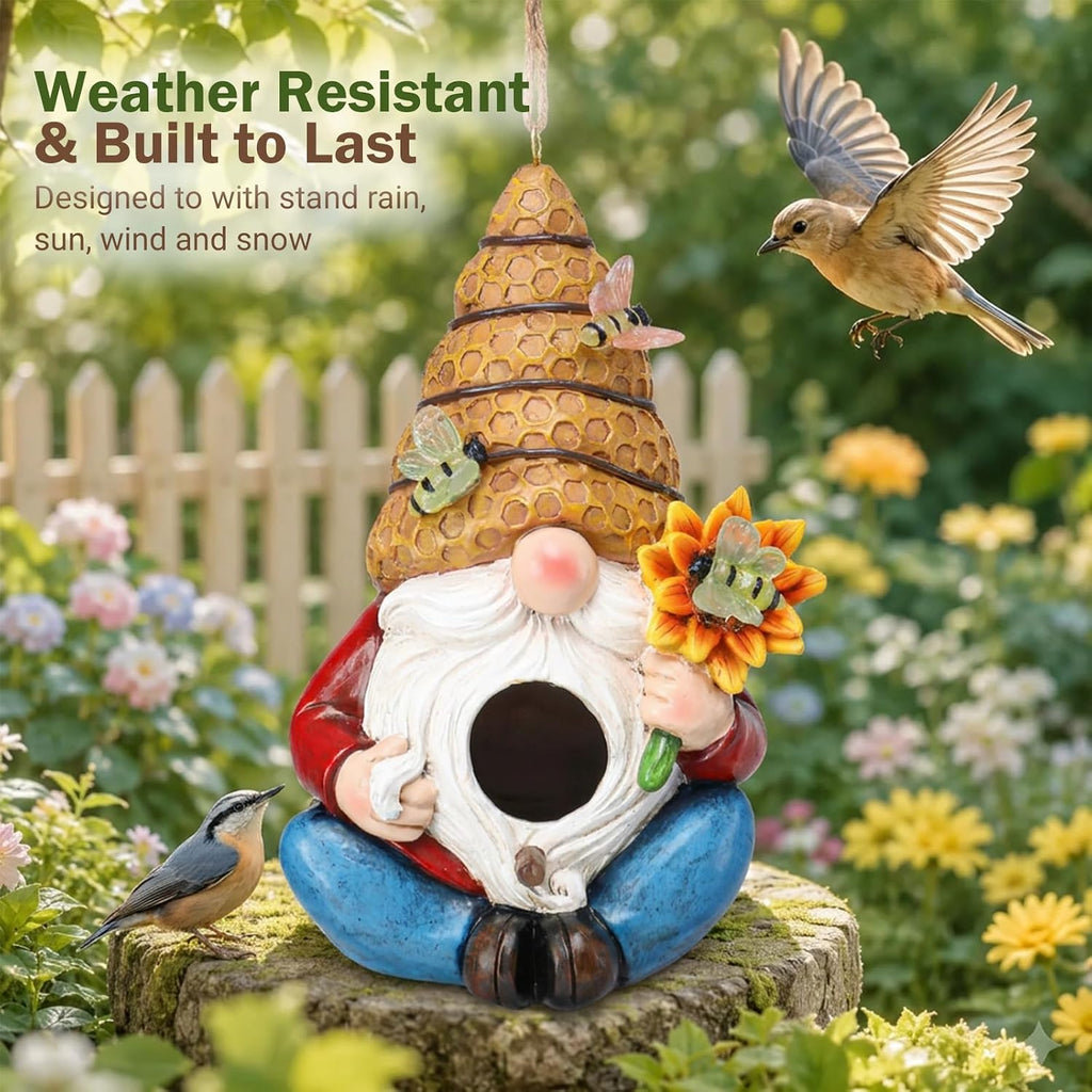 Yinns Bird House, Decorative Hanging Solar Gnome Birdhouse for Garden Decor | Birdhouses for Outdoors, Hanging Funny