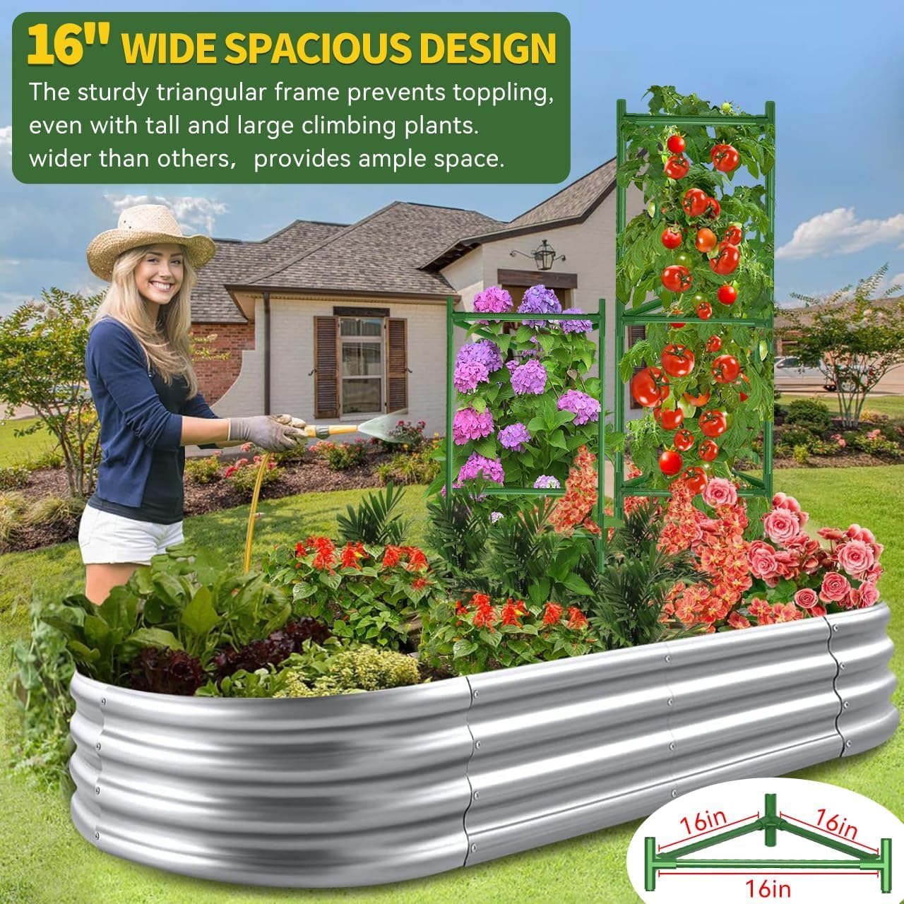 6 Pack Large Tomato Cage for Garden Up to 49" H X 16" W Metal Plant Support Stakes with Clips Triangle Pea Cages