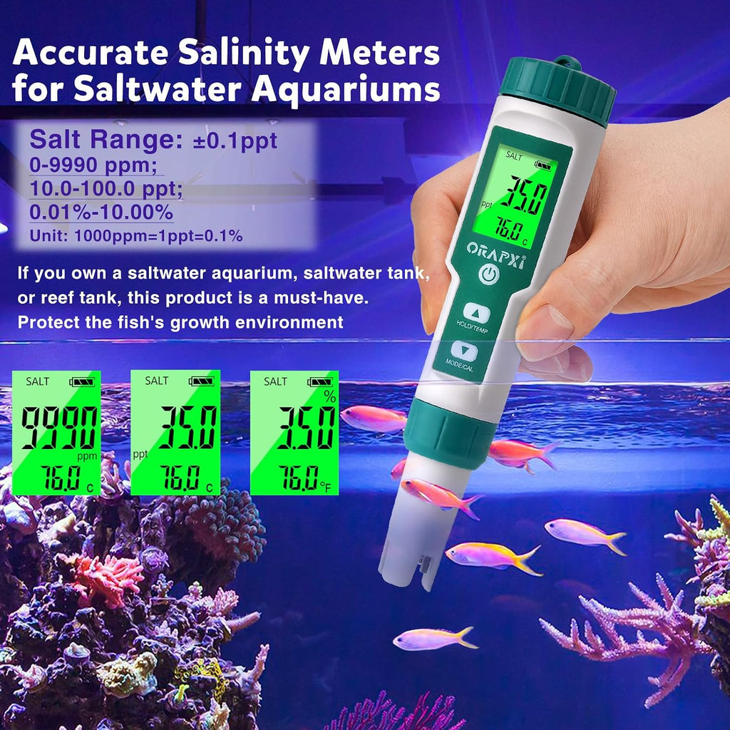 Pool Salt Tester pH and Salt Meter for Saltwater Pool pH Tester | Digital Salinity Tester 5 in 1 pH Salt TDS EC Temp