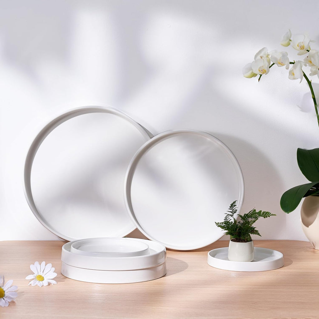 Ceramic Plant Saucer 8.5 Inch 2 Pack White, Fits Pot Base Under 8 Inch | Sturdy, Leak-Proof, Indoor Outdoor Planter