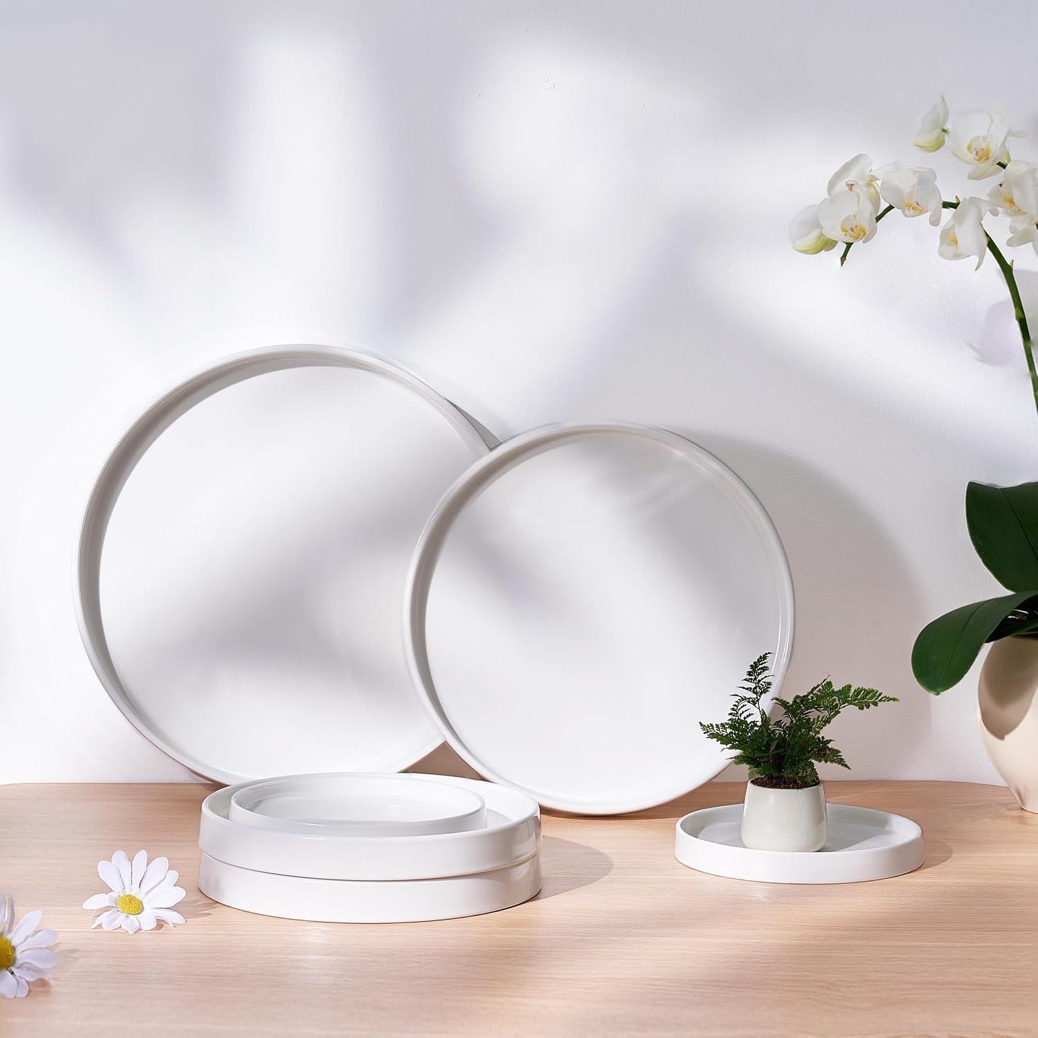 Ceramic Plant Saucer 12.5 Inch 1 Pack White, Fits Pot Base Under 12 Inch | Sturdy, Leak-Proof, Indoor Outdoor Planter