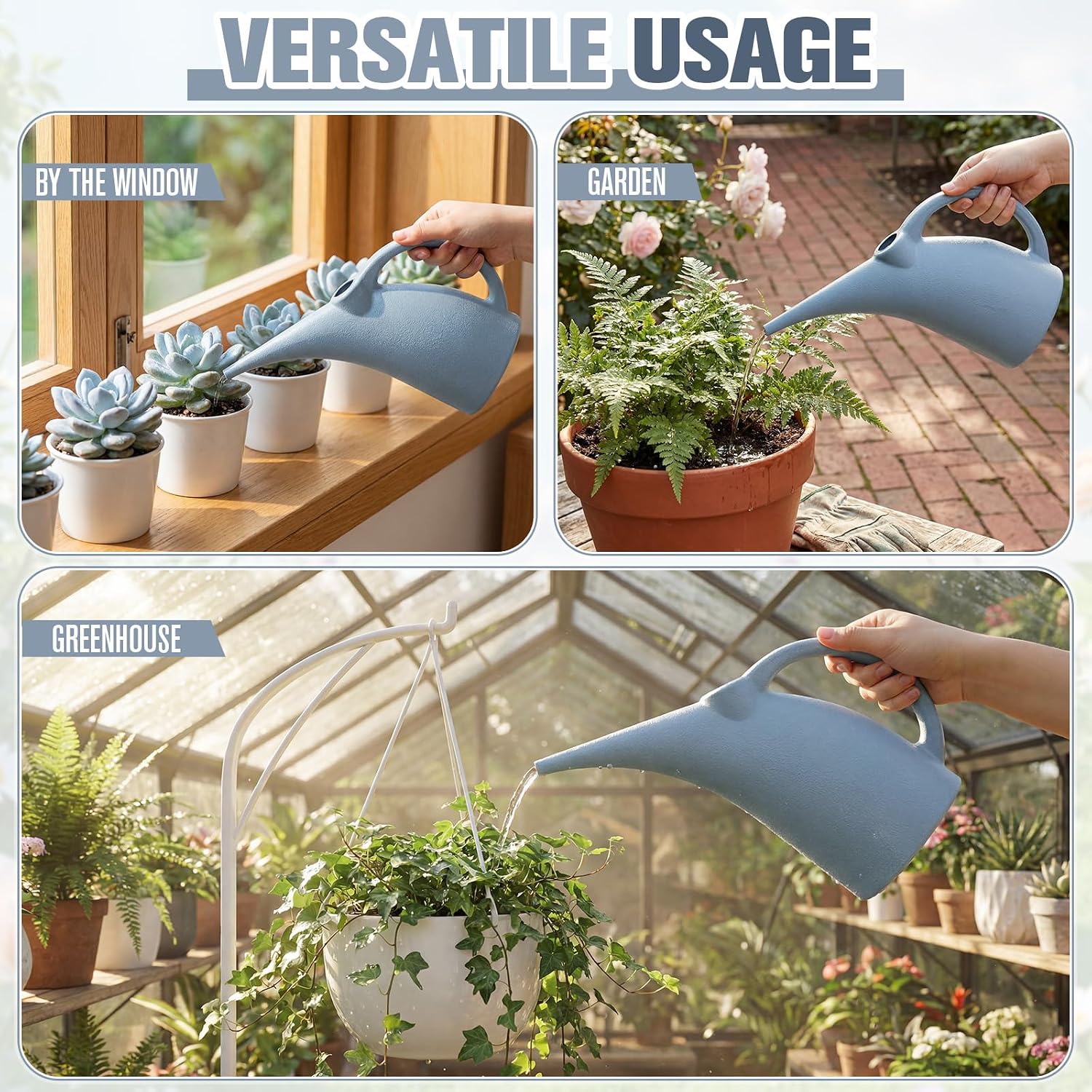LemonRoad 4 Pack Small Indoor Watering Plant Can 1/4 Gallon Plastic Long Spout Indoor Outdoor Plant Watering Cans Bulk