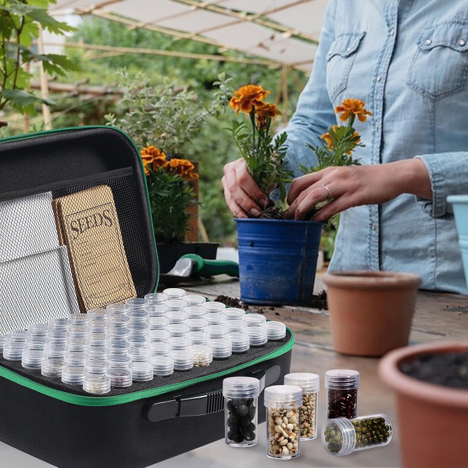 Seed Storage Box, Portable Seed Saving Box, Sturdy Seed Organizer Kit Seed Envelopes Funnel Label, Seed Container for
