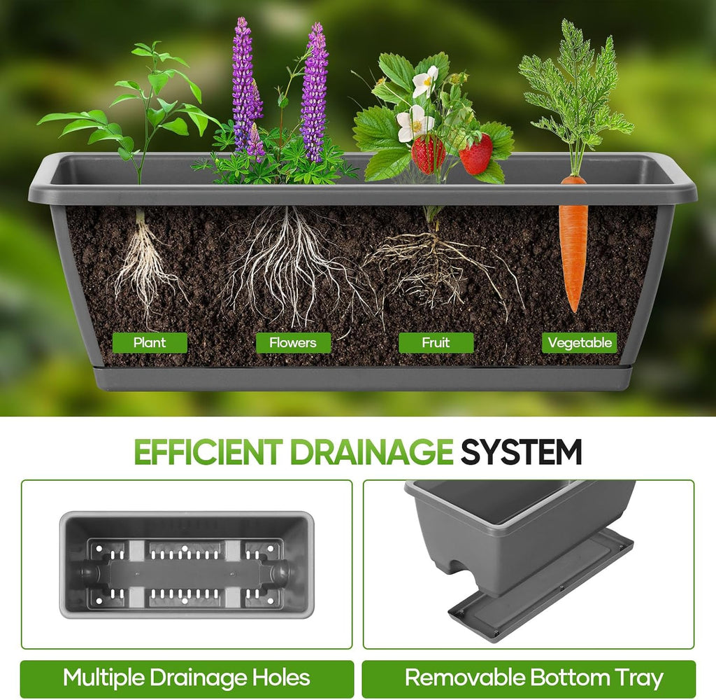 CADUKE Raised Planter Box, Plastic Raised Garden Bed with Legs, Standing Planter Box with Drainage Holes & Trellis, 32"