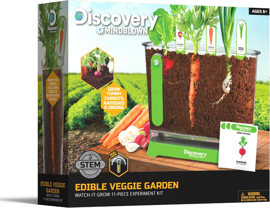 Discovery™ Edible Veggie Garden Watch-It-Grow Kit – DIY STEM Activity for Kids | Grow Carrots, Radishes & Onions