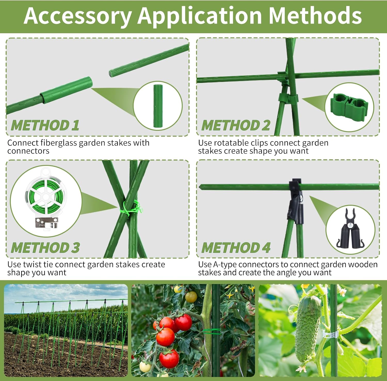 70pcs Garden Stakes Set, 16 Inches Plastic Coated Metal Plant Sticks Stakes Supports, DIY 4ft 5ft 6ft 7ft 8ft Tomato