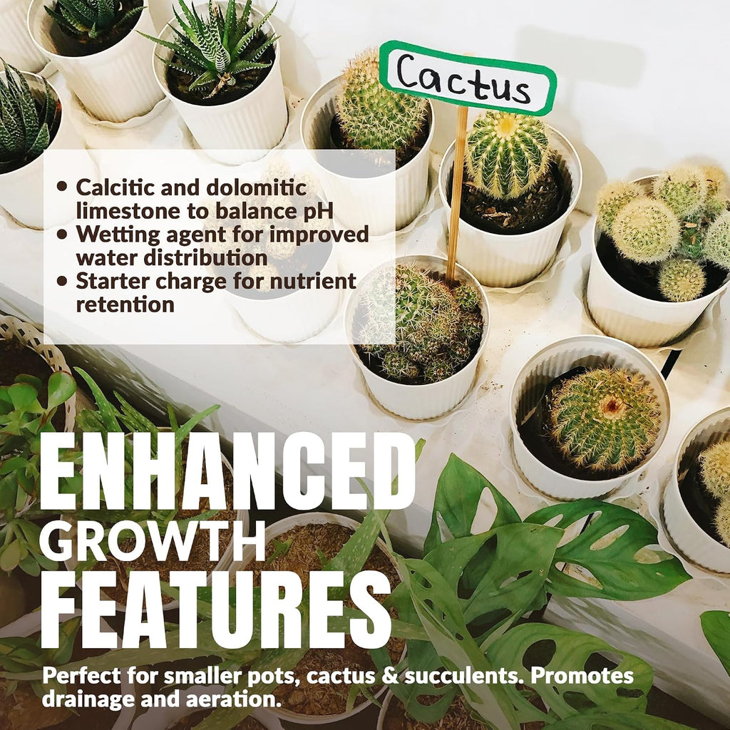 High Porosity Soil Mix, Enhanced with Peat Moss and Perlite, Perfect for Smaller Pots, Cactus & Succulents - Promotes