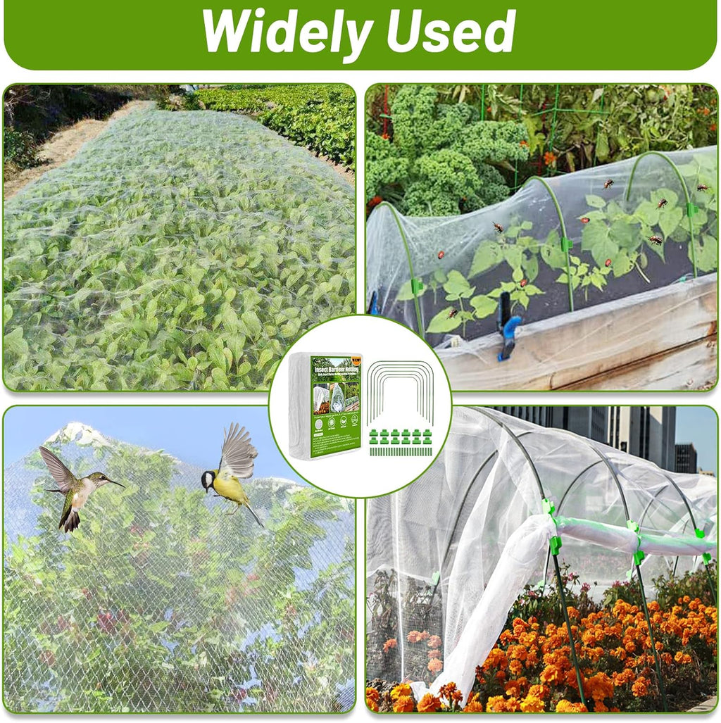 67pcs Garden Mesh Netting Kit, 6 Sets Wide Garden Hoops with Garden Covers | 10x20 ft Bird Netting & 12 Clips, Garden