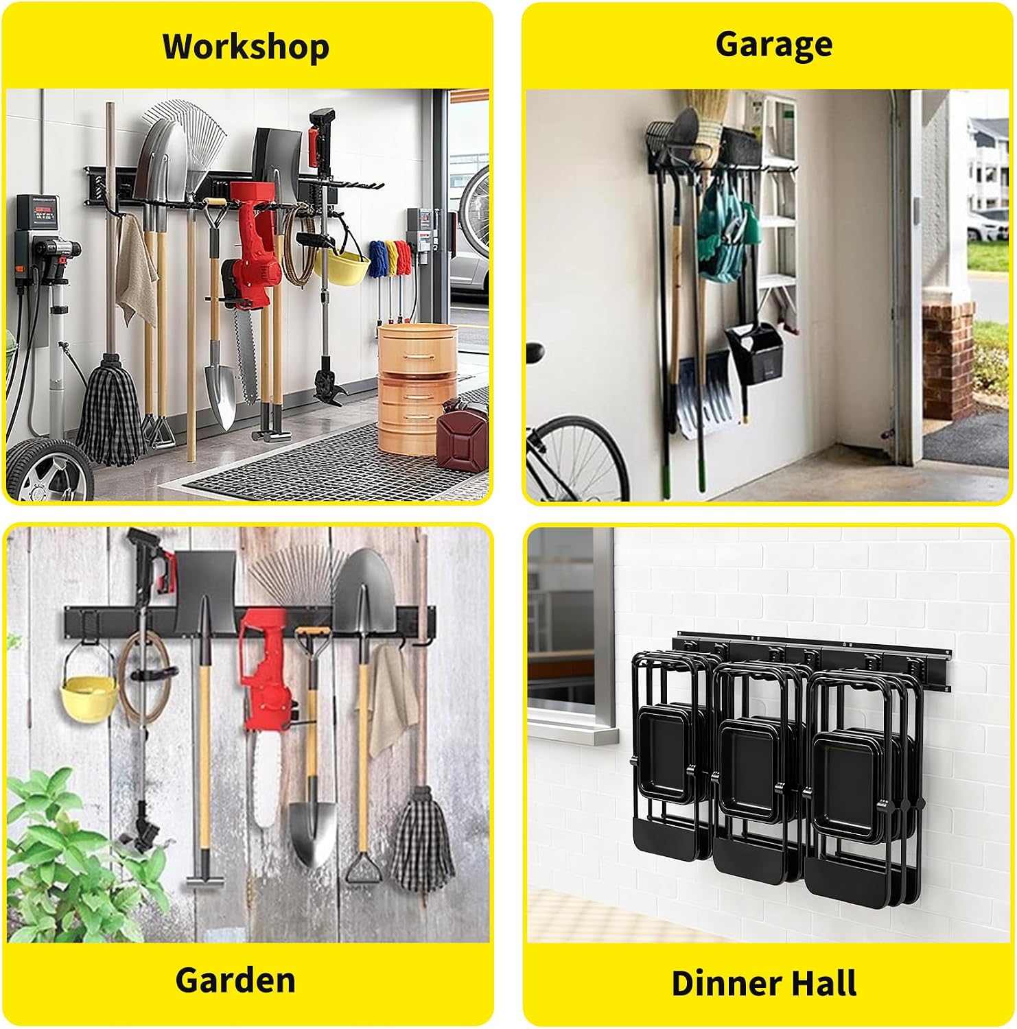 Garvee 64 Inch Garage Tool Organizer Wall Mount, Heavy Duty Garden Tool Storage Organization with 12 Adjustable Hooks