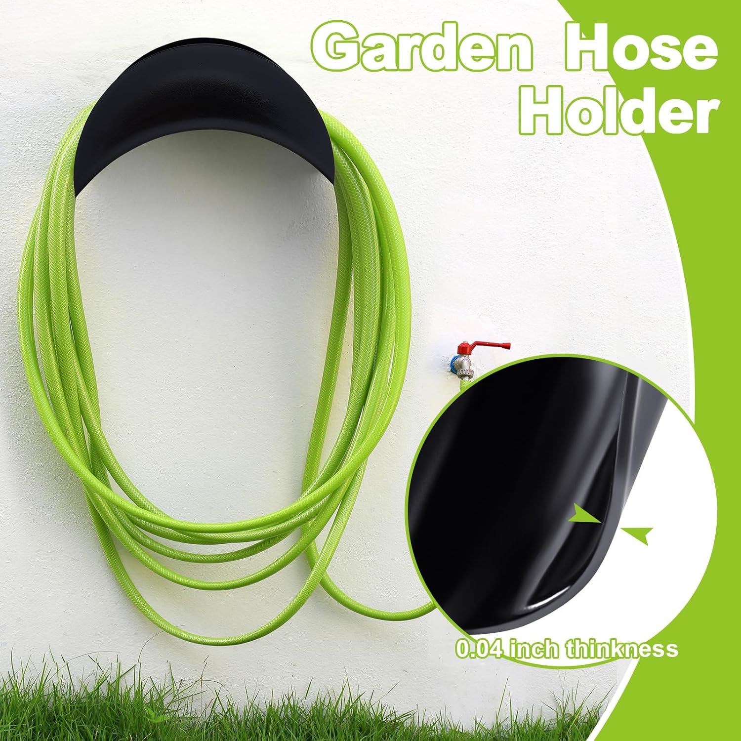 Thyle 6 Pcs Heavy Duty Wall Mount Garden Hose Holder, Metal Water Hose Rack with Screws Black Rustproof Storage