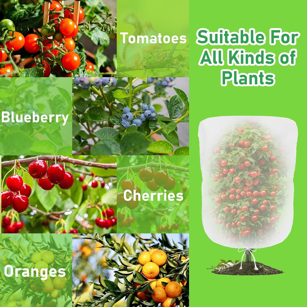 Evoio Bird Netting for Garden Blueberry Bushes Fruit Tree Netting Cover Plant Protection Mesh Bags with Drawstring, 4